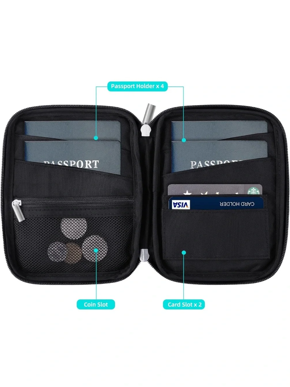 Black RFID-Blocking Wristlet Wallet with Detachable Strap